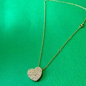 Pave heart NWOT gold tone costume jewelry 15 1/2 inch necklace